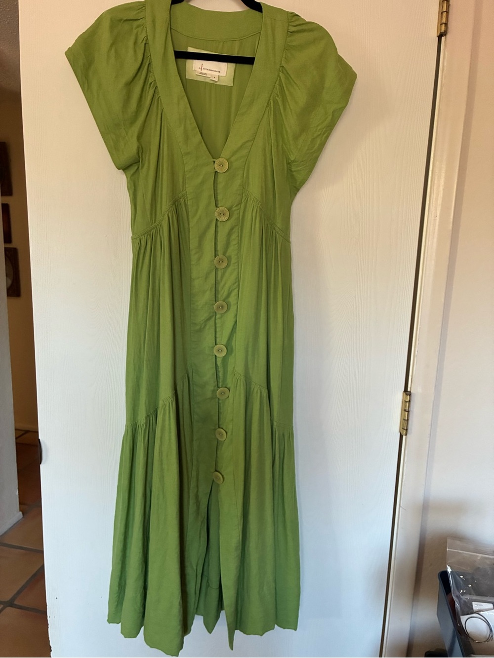 Anthropologie Green Button Front Maxi Dress, small.  EUC